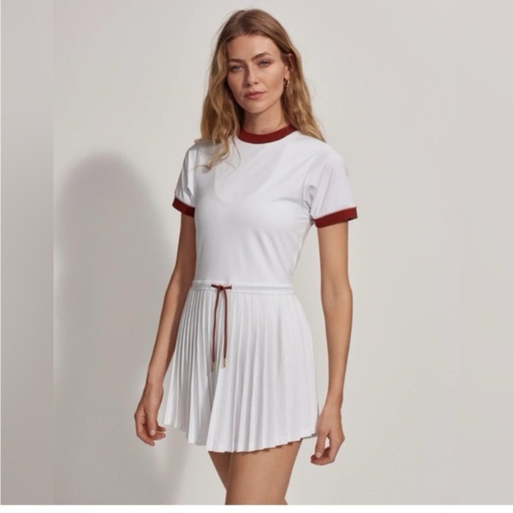 Varley White Dress with Burgundy Trim